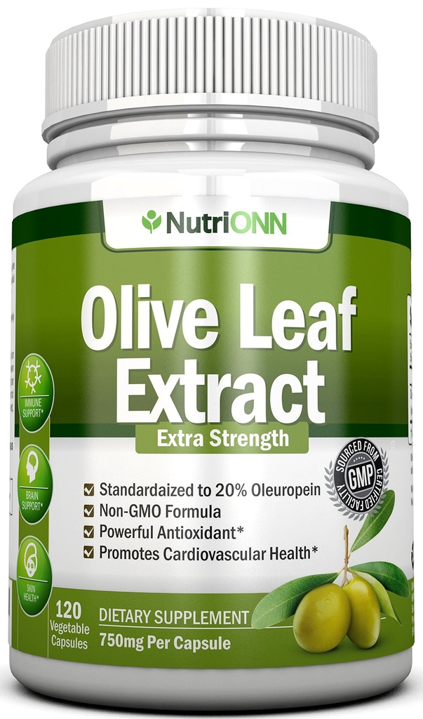 Oliivilehe ekstrakt - 750 Mg - 120 kapslit - ekstra tugevus - 20% Oleuropein - Non-GMO valem - Premium kvaliteet puhastest oliivilehtedest - võimas antioksüdant - suurepärane südamele, nahale ja ajule