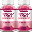 2 Pakendid Suhkruvaba Rhodiola Rosea Gummies Adaptogenic Rhodiola Rosea Supplement & Cortisol Blocker jõudluse, vastupidavuse, meeleolu ja motivatsiooni - Non-GMO, 120 Vegan Chews