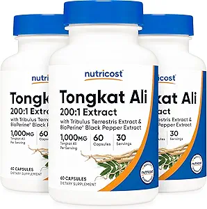 Nutricost Tongkat Ali 1000mg, 60 Caps (3 pudelit) - 30 Servings, Veggie Caps, Non-GMO, Gluteenivaba, Potent Extract
