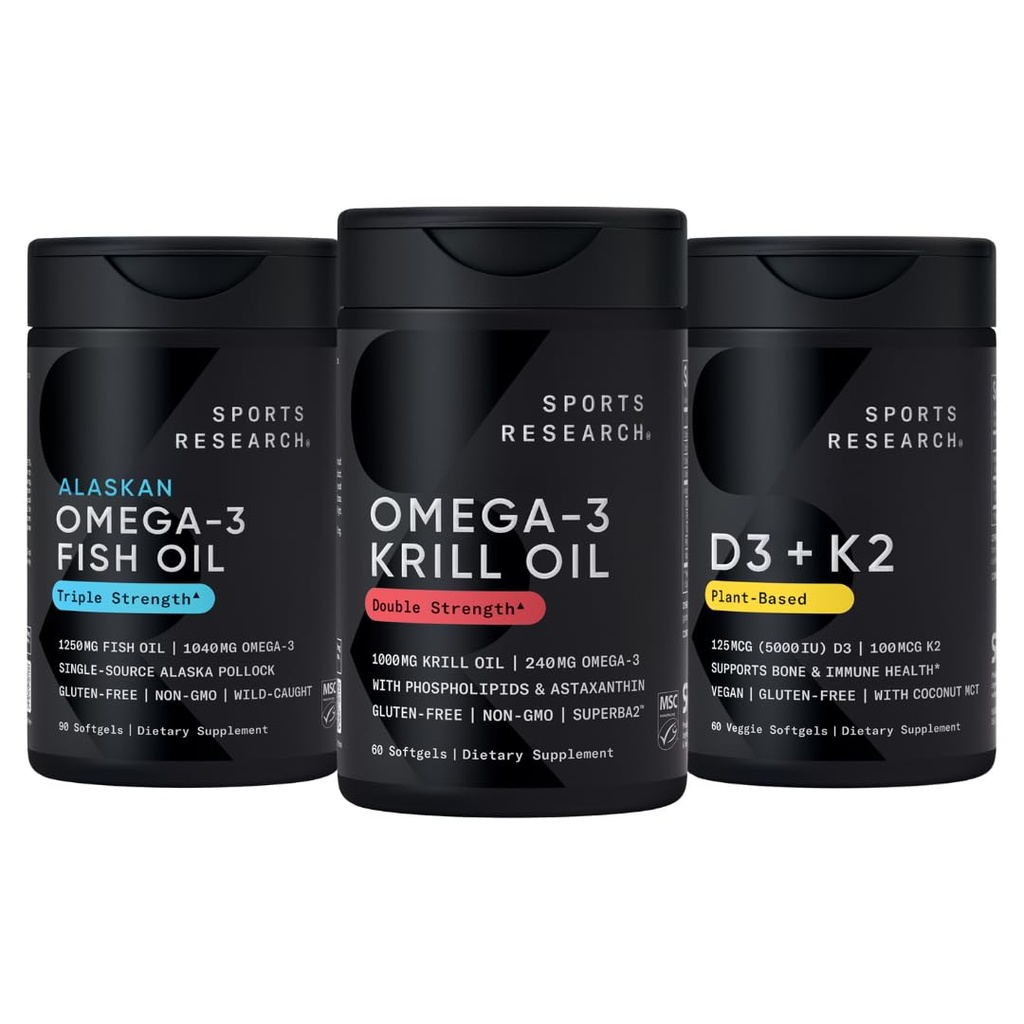 Spordiuuringud Antarktika krillõli Omega 3 1000 mg (kahekordne tugevus) koos fosfolipiidide, koliin ja astaksantiin, kolmekordne tugevus Omega 3 kalaõli ühe allikaga Wild Alaska Pollock 1250mg, vitamiin D3 K2