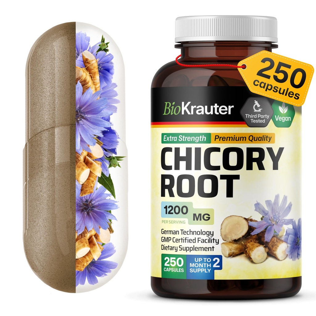 BIO KRAUTER siguri kiudainelisand - 1200 mg tugevus - 250 loend - siguri juurepulber - inuliinikapslid seedetrakti toetamiseks - vegan