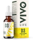 Vivo Life - Vitamiin D3 K2, 50 ml Vedelik komplekstilgad, 2000iu D3, Vegan Terviselisa meestele ja naistele, 100 serveerimist