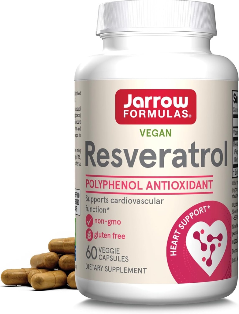 Jarrow Formulas® Resveratrol 100 mg, toidulisand, antioksüdantide tugi südame-veresoonkonna funktsioonile, 60 Veggie kapslit, 60 päeva pakkumine