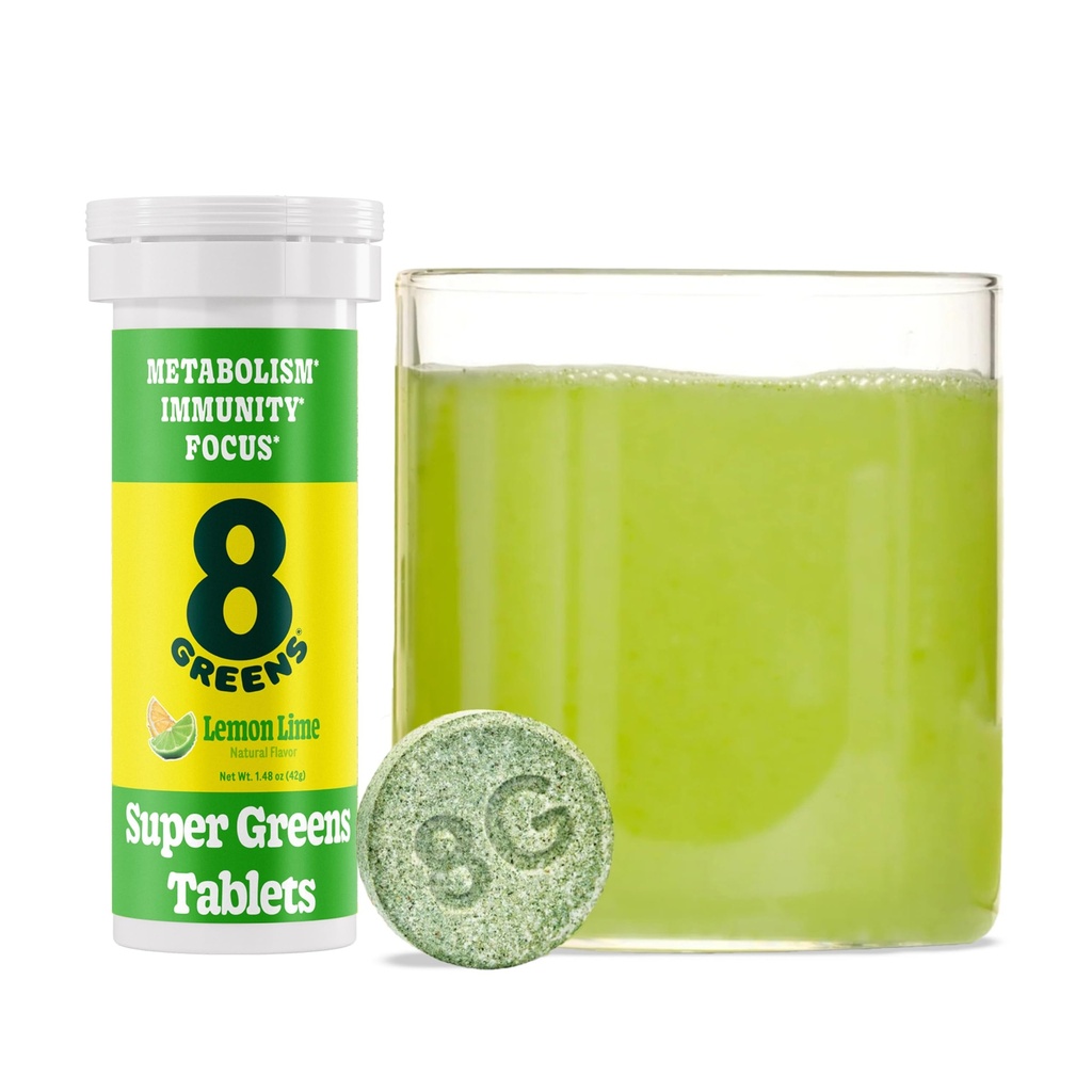 8Greens Supergreens Tablets | Super Greens Pulber Superfood Tablett, Metabolism Immunity & Focus, Daily Greens kihisevad tabletid, Orgaaniline: Aloe Vera, Spirulina, Chlorella, Sidrun Lime, 10 Servings