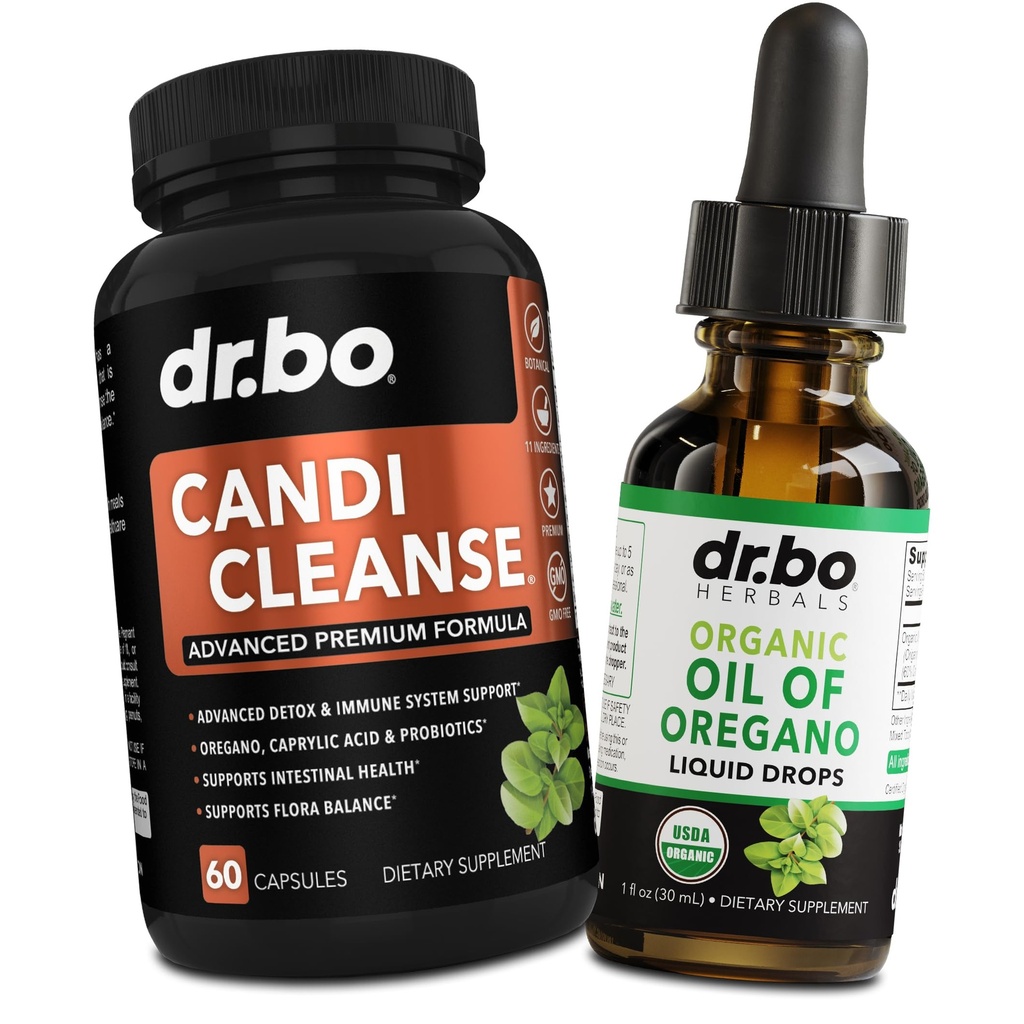 Candi Cleanse & Oregano õlitilgad - ekstra tugevusega probiootiline kompleks Puhastaja & orgaaniline vedelik - looduslik suukaudne taimse kaprüülhappe kapslid & Oregano tilkade õli Tinktuurekstrakt