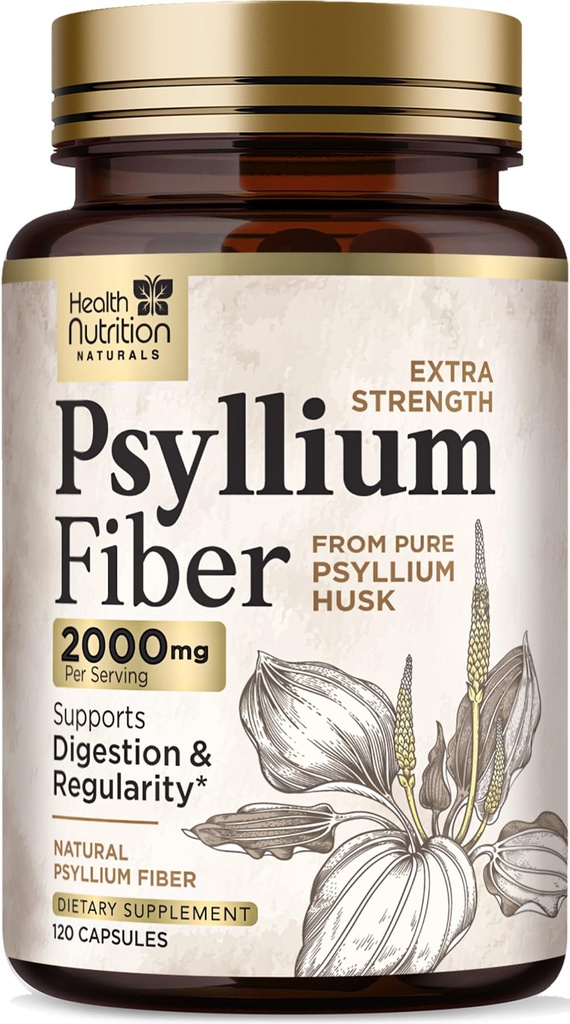 Psyllium Husk kapslid 1500 mg - Natural Fiber Supplement pillid, igapäevane seedimine, Colon Health, & Regularity Support, Taimne Psyllium Husks Pulber kapslid, Vegan, Non-GMO - 120 Veggie kapslid
