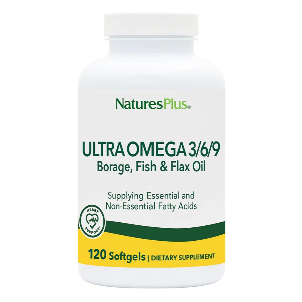 Natures Plus Ultra Omega 3 6 9-1200 mg, 120 Softgels - kurgiõli, kalaõli, linaõli lisand - gluteenivaba - 120 serveerimist