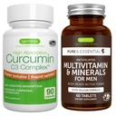 Multivitamiinid ja mineraalid meestele + kõrge imendumisega kurkumiini C3 kompleks, Vegan Bundle, püsiva vabanemisega täiustatud multivitamiinid + 300% suurem imendumine kurkuminoidid kiire tarbimisega, Igennus