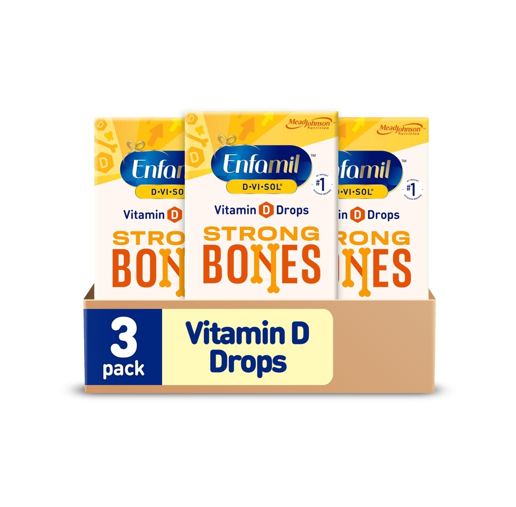 Enfamil Baby Vitamiin D-Vi-Sol Vitamiin D Vedel täiendus Tilgad Imikutele, Tugevate Hammaste Ja Luude Toetamine Vastsündinud Imikutel, Lihtne Kasutada, Gluteenivaba, 50 ml Dropper Pudel, Pakend 3