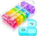 AUVON XL Weekly Pill Organizer 2 korda päevas suure avanemisega lihtsaks täitmiseks, AM PM Pill Box 7 päeva vikerkaare värvides, kaasaskantav reisipillide juhtum ravimite, vitamiinide, kalaõlide, toidulisandite jaoks