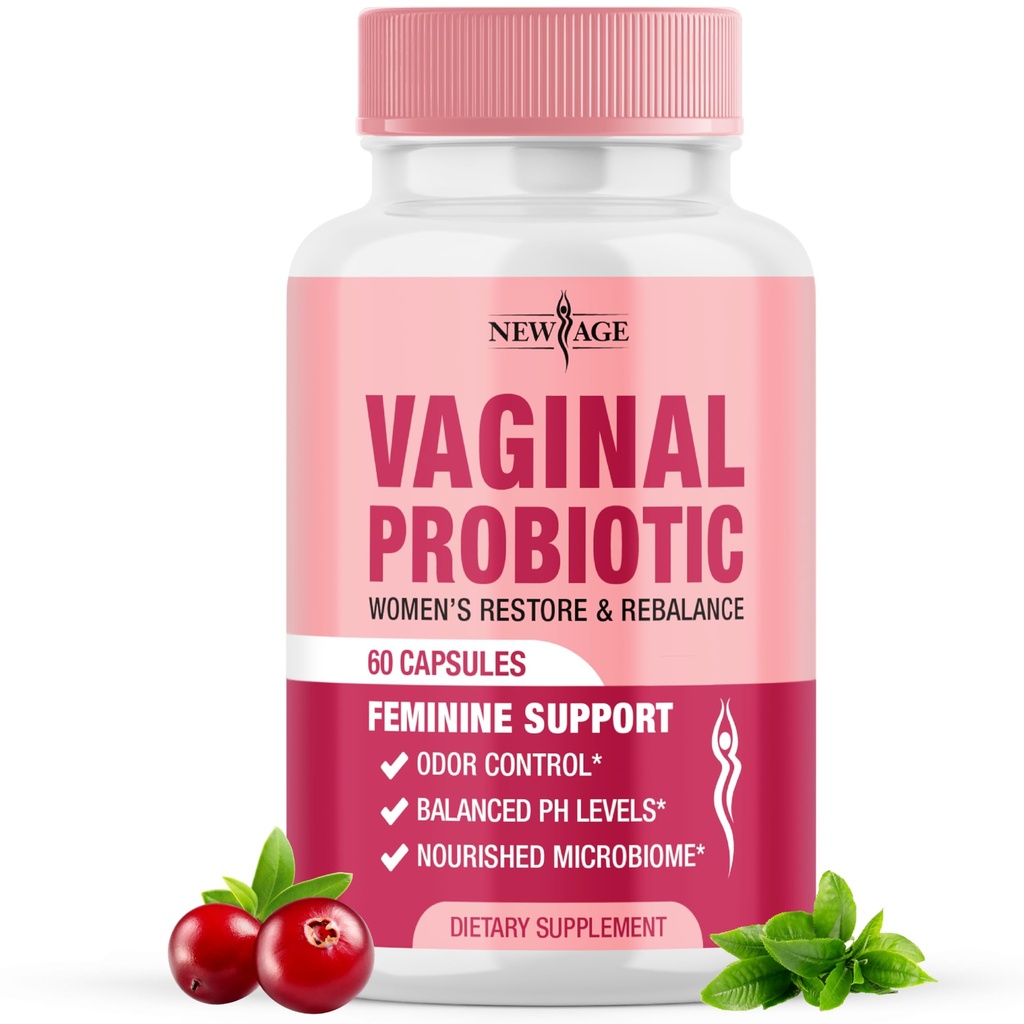 NEW AGE Vaginaalsed probiootikumid naistele, kellel on prebiootikumid, Jõhvikaekstrakt ja Lactobacillus probiootiline segu, toetab tervislikku pH tasakaalu, lõhna kontrolli, vaginaalset Florat - 60 kapslit