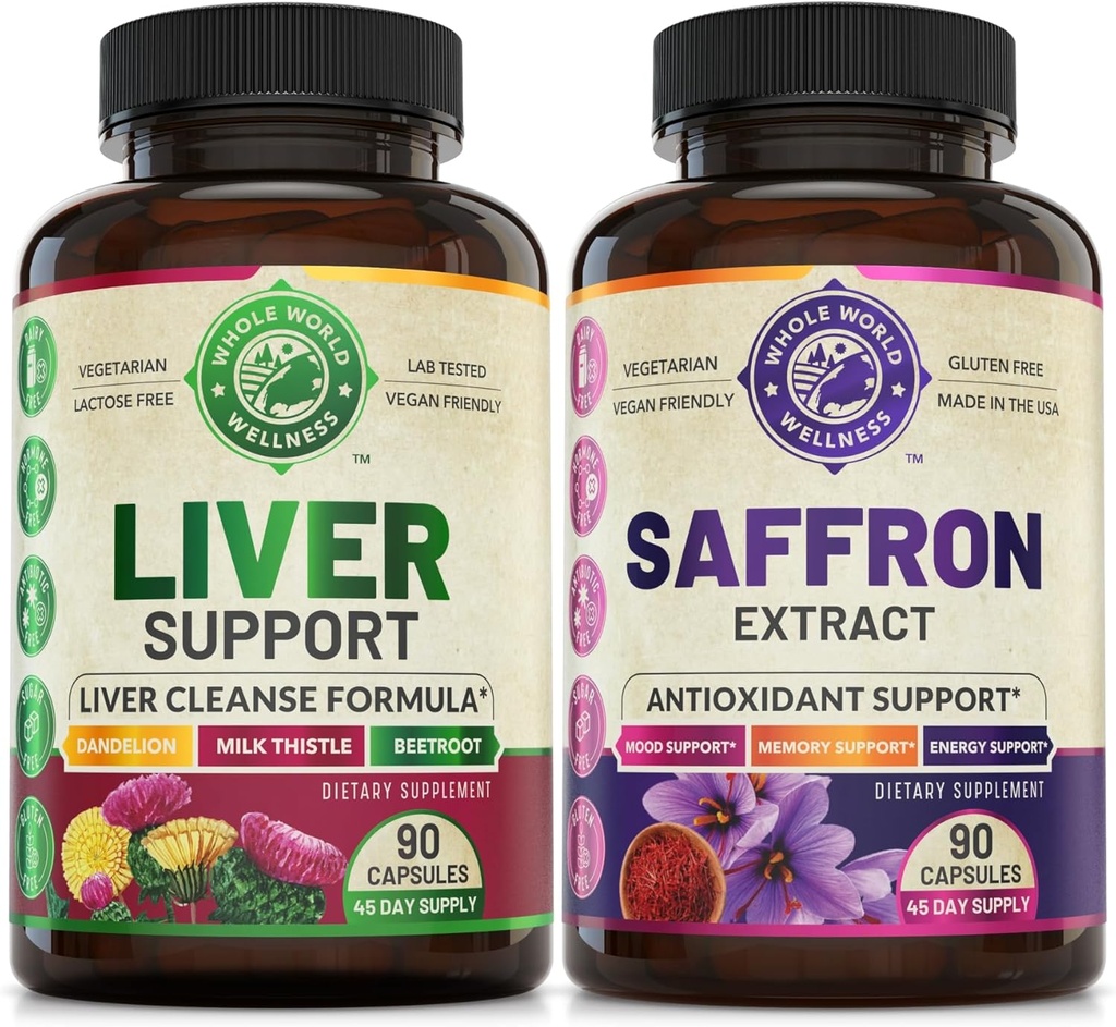 Maksapuhastus Detox Repair Formula ja Pure Safran Extract Bundle (üks pudel iga). Toetab maksa tervist, energia kasvu, meeleolu, ainevahetust. USA Made.