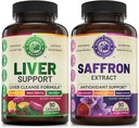 Maksapuhastus Detox Repair Formula ja Pure Safran Extract Bundle (üks pudel iga). Toetab maksa tervist, energia kasvu, meeleolu, ainevahetust. USA Made.