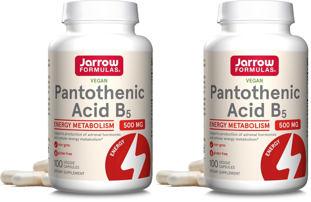 Jarrow valemid Pantoteenhape B5 500 mg - 100 Veggie kapslid - Essential B Vitamiin - Energia tootmine ja ainevahetuse tugi - 100 serveerimist (Pack of 2)