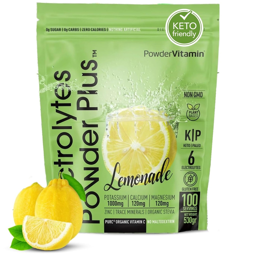 PowderVitamin Elektrolüüdid Pulber Plus Keto, Lemonaad (100 Servings) 0 Suhkur, Ei Maltodekstriini,1000mg Kaalium, 120mg Kaltsium, 120mg Magneesium, Orgaaniline C-vitamiin, Nullkalorid, Energia Hüdreerimise Pulber