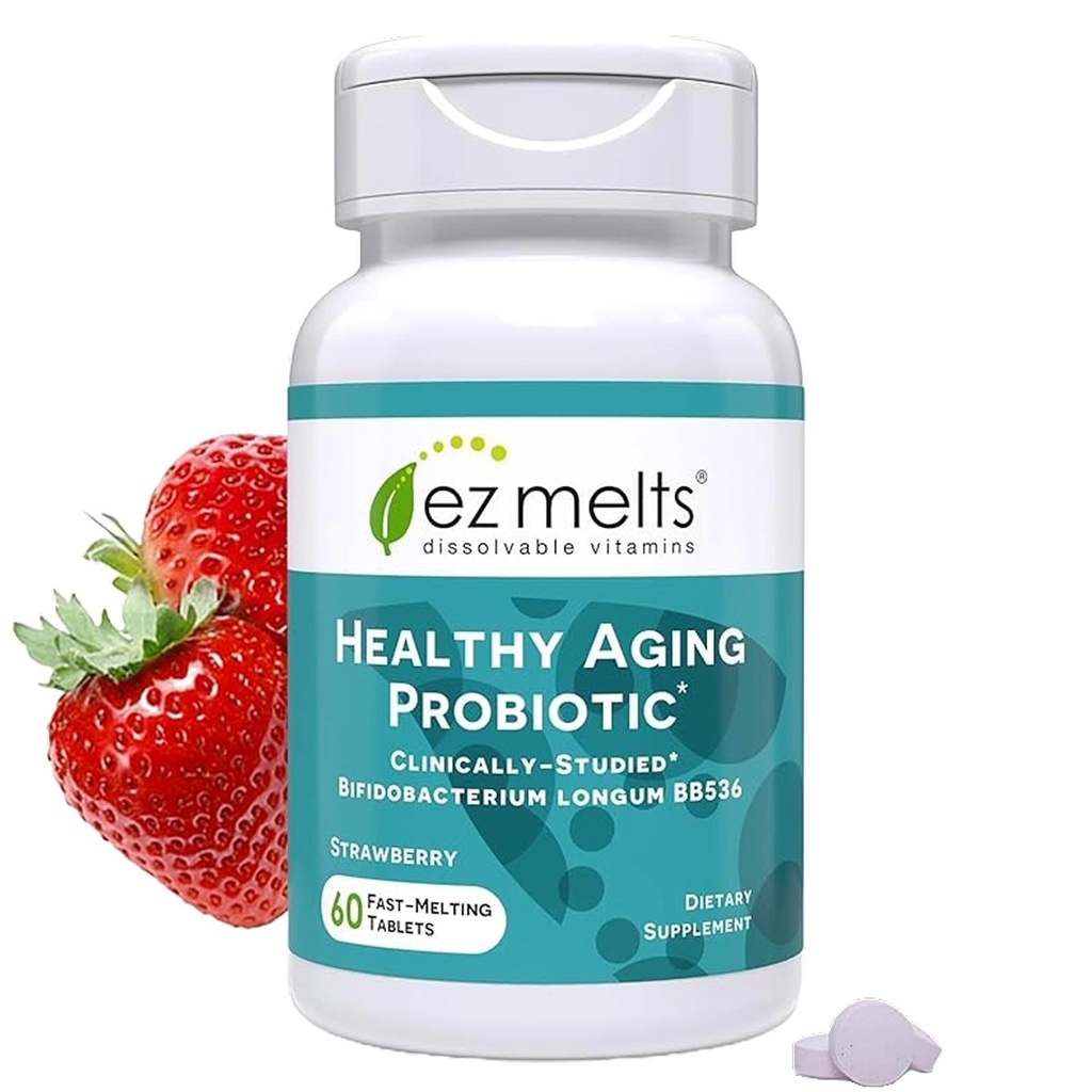 EZ sulab lahustuv Tervislik vananemine probiootikum, Bifidobacterium Longum BB536 (2 miljardit CFU), suhkruvaba, probiootikumid naistele ja meestele 50+, 2-kuuline pakkumine - 1 pakend