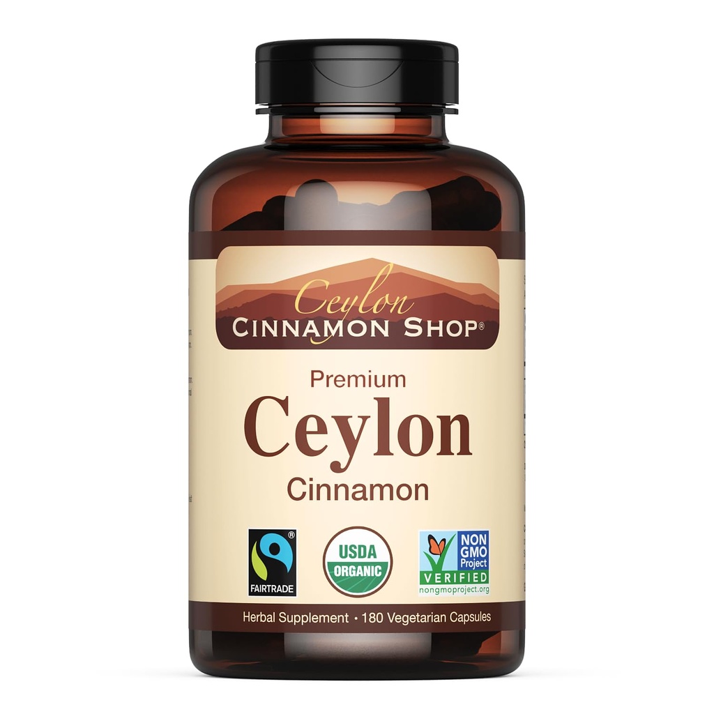 Ceylon Cinnamon Shop Organic Ceylon Cinnamon (100% Certified) Supplement, 180 Capsules, 3 Month Supply