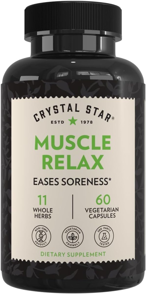 Crystal Star Lihaslõõgastav (60 kapslit) - Taimne leevendus valulikest lihastest, krampidest ja spasmidest - Valerian Root, Jamaica Dogwood & Cramp Bark - Non-GMO