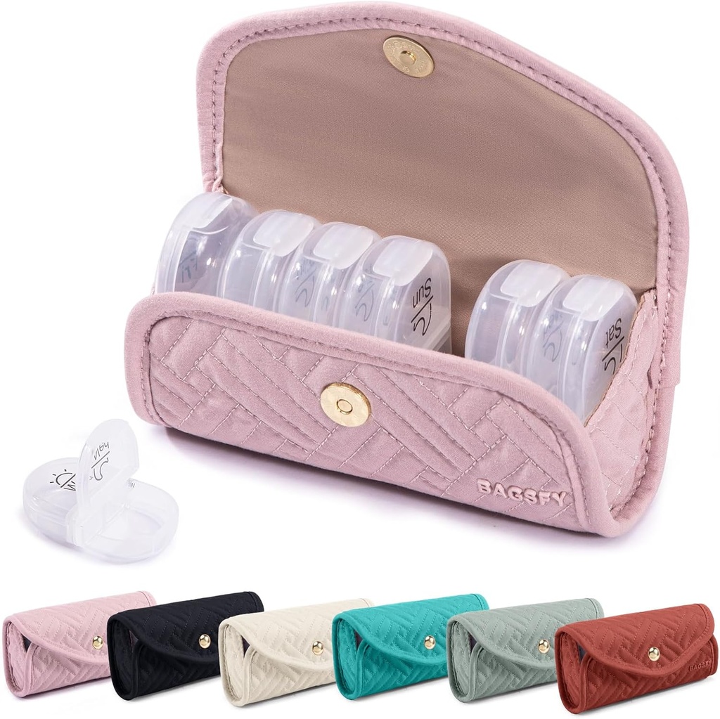 BAGSFY Weekly Pill Organizer 2 korda päevas armas kangast pillid juhul, meditsiini kott, AM PM Pill Box 7 päeva, kaasaskantavad ravimid reisijuhtum pillid, vitamiinid, kalaõli, toidulisandeid.