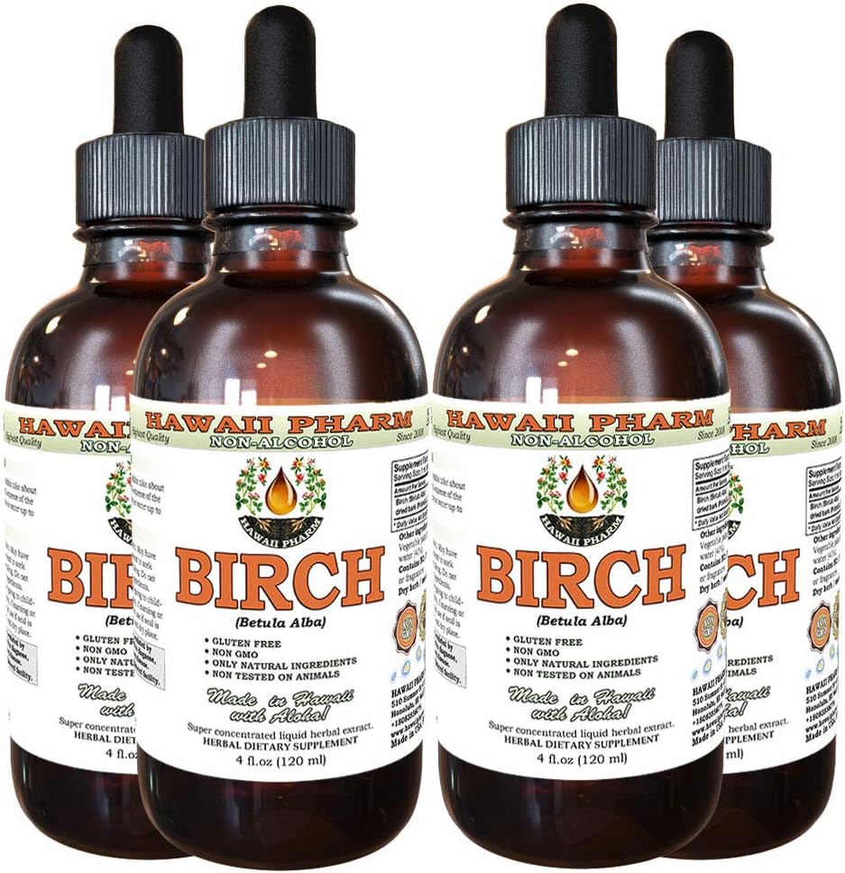 Kasealkoholivaba vedelik ekstrakt, kase (Betula Alba) Kuivatatud koor Glycerite Hawaii Pharm Looduslik Taimne täiendus 4x4 oz