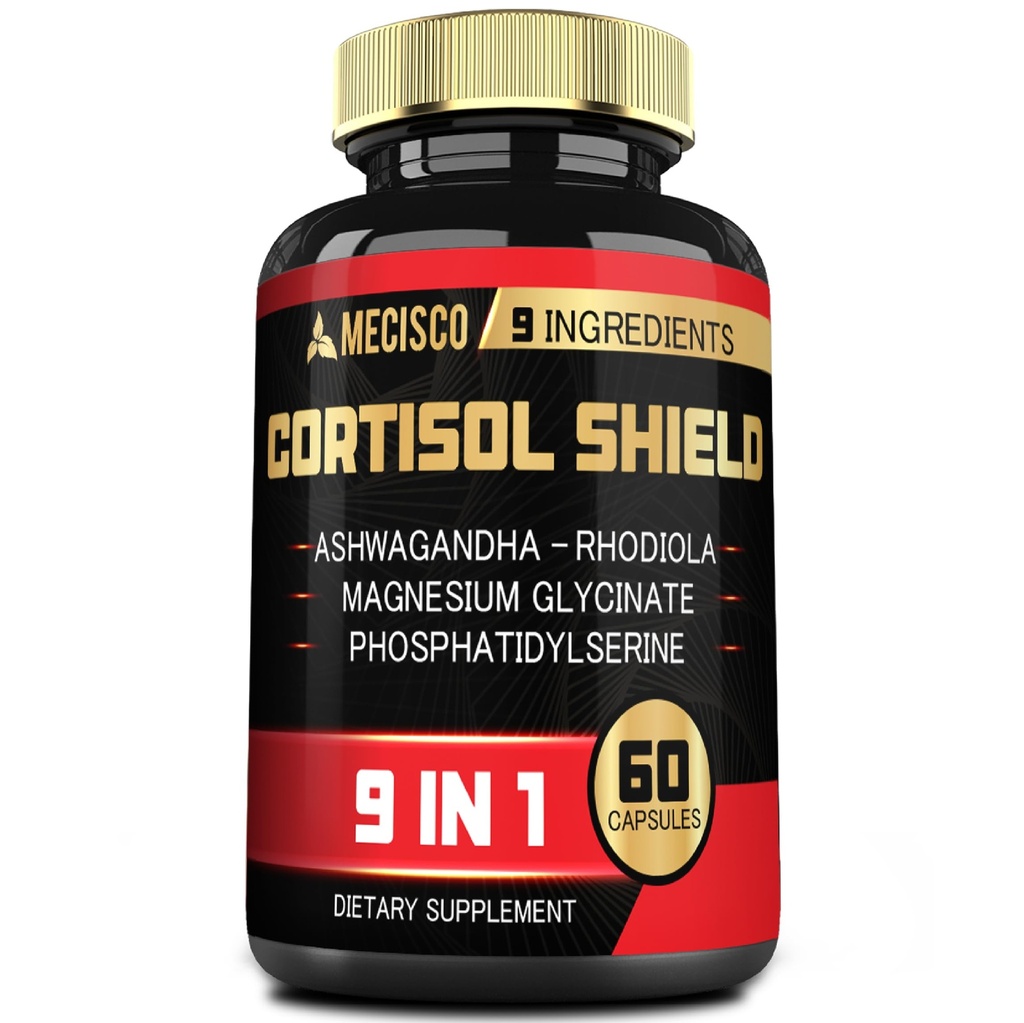 9in1 Kortisoolkilp - Ashwagandha & Magneesium Glütsinaat, Rhodiola, fosfatidüülseriin, L-Theanine, lagritsa juur, naistepuna, Lions Mane - meel ja meeleolu, Restful Night Support - 60 kapslit