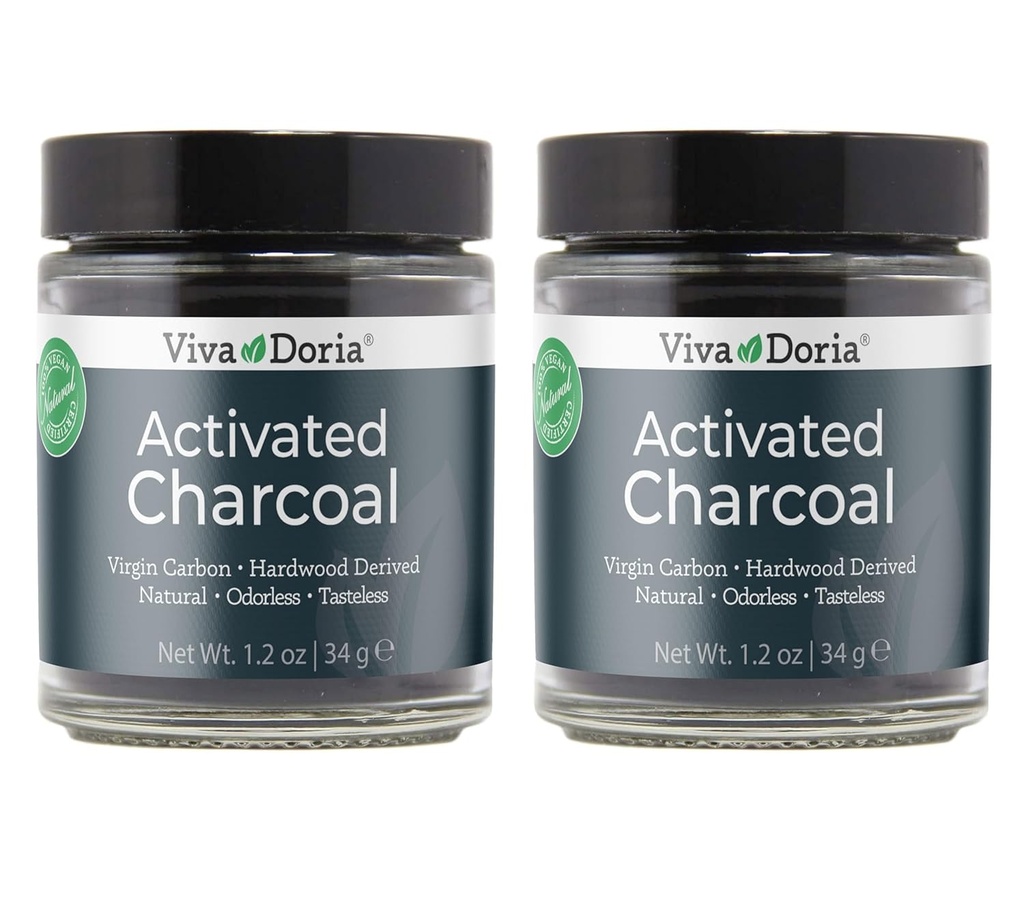 Viva Doria Aktiivsöepulber, Hardwood Derived, Toiduklass, 1,2 Oz Klaaspurk (2 Pack)