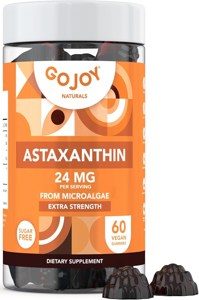 GOJOY NATURALS Astaksantiin Gummies 24mg – suure tugevusega antioksüdantide lisand – naha, silmade ja immuunsuse heaolu toetus – vegan, suhkruvaba, GMO-vaba, gluteenivaba, sojavaba – 60 kummikut