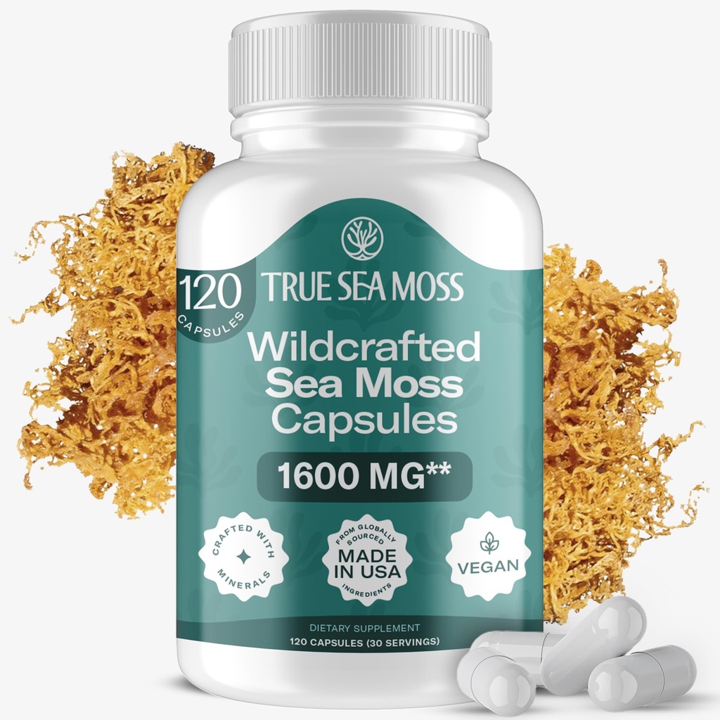 TrueSeaMoss Iiri mere sammalkapslid - 120 originaalkapslit (1600 mg) - Prebiootiline supertoit - Boosts Immuun- ja seedesüsteem - tervislik nahk, Keto Detox, Gut, ühine tugi