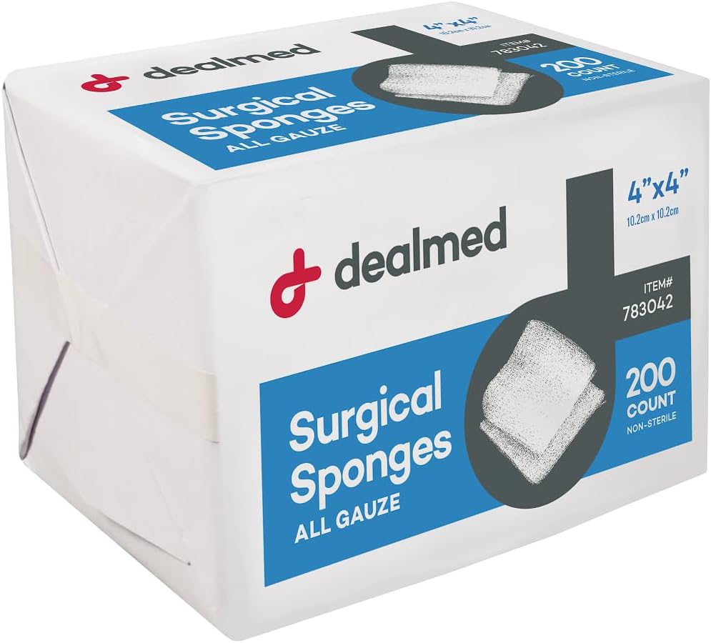 Dealmed 4 " x 4" Kirurgilised käsnad, 8-Ply, mitte-naha absorbeerivad Gauze käsnad haavahoolduseks, esmaabikomplektid ja meditsiinilised rajatised, 200 loend (pakk 1)