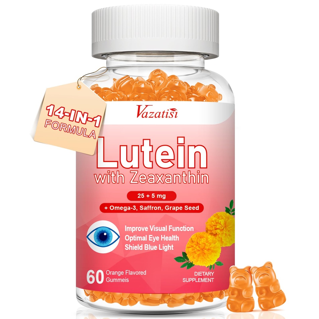 Luteiin ja Zeaxanthin toidulisandid Gummies, Advanced Eye Vitamin Supplement koos Bilberry, Safran, Viinamarjade Seed, Omega 3 Macular Health, kuiv silm, visuaalne funktsioon - oranž maitse, 60 Count