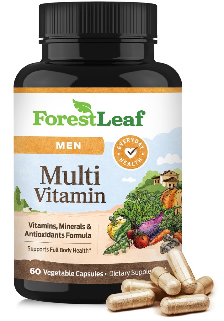 ForestLeaf Daily Vitamiin Multivitamiin Meestele, Multi-Vitamiin Meestele - Meeste Multivitamiinid Ja Multimineraalid Lisand | Kõik Terviseks, Pikkuseks Ja Energiaks Vajalikud Vitamiinid | 60 Veg Caps