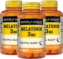 MASON LOODUSLIK Melatoniin 3 mg B6 & kaltsiumiga, looduslik uneabi, toetab rahulikku und, 60 tabletti (3. pakendis)