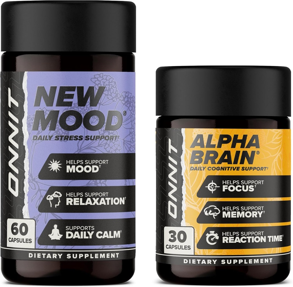 ONNIT Premium Alpha Brain Bundle - Nootropic Brain Supplement (30 Count) fookuse, kontsentratsiooni ja mälu jaoks + uus meeleolu täiendus stressi leevendamiseks, une ja meeleolu (60 loend)