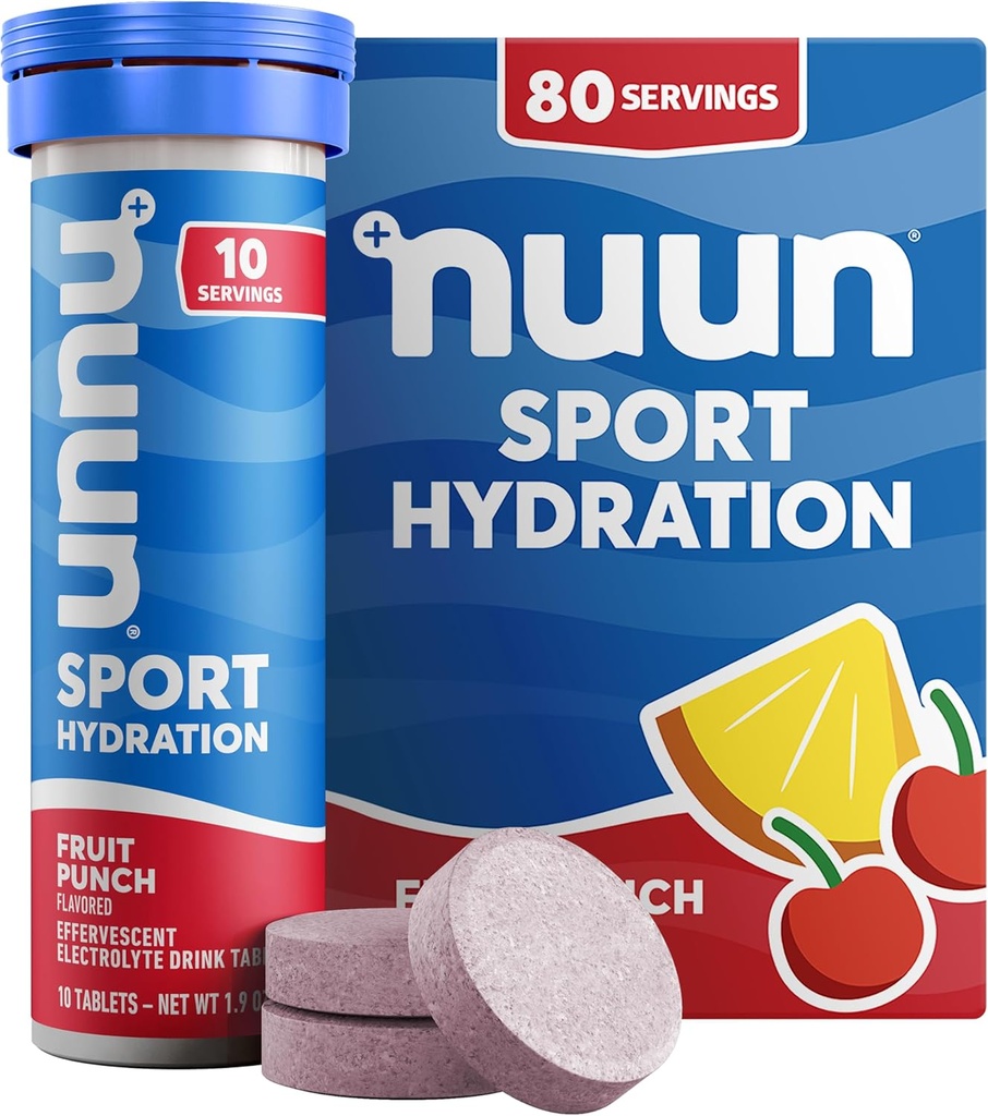 Nuun Sport elektrolüüt tabletid magneesiumi, kaltsiumi, kaaliumi, kloriidi ja naatriumi, gluteenivaba ja vegan, puuviljapunch, 8 Pack (80 Servings Total)
