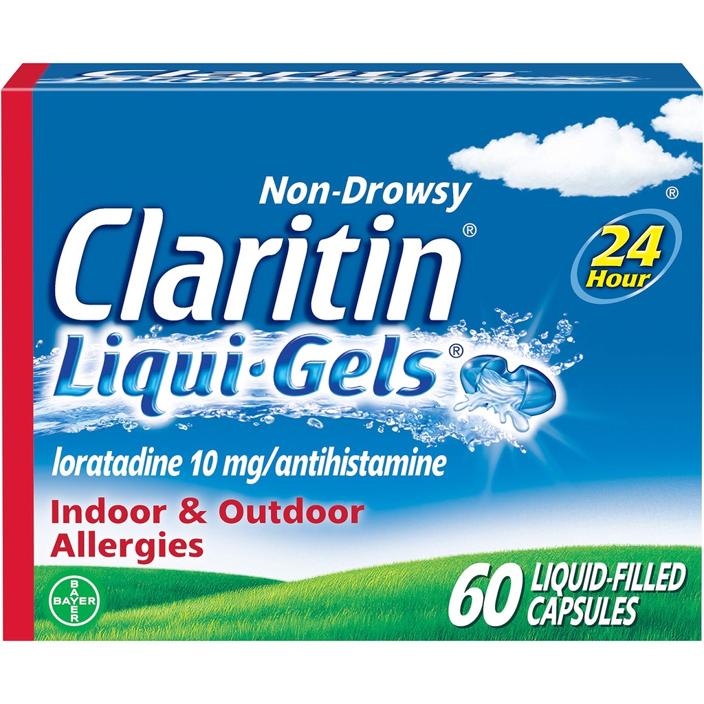 Claritin Liqui-Gels 24-tunnine allergia leevendamine, mitte-uimane allergia meditsiin, loratadiini antihistamiinikapslid, 60 loend