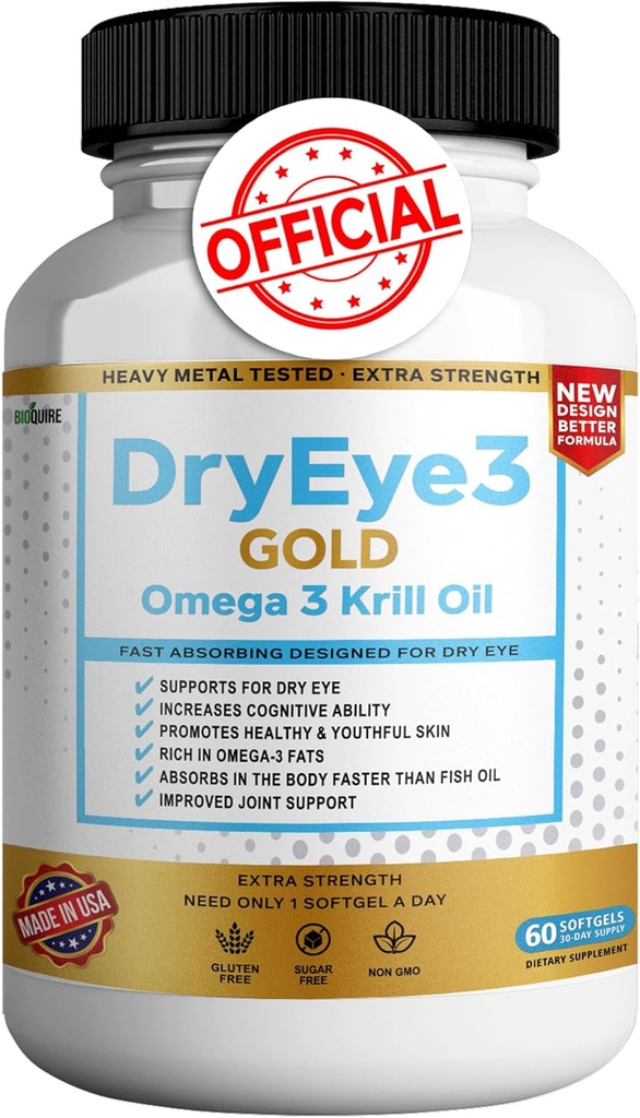 Kuiv silm 3 Kuld Omega 3 Krill õli ekstra tugevus, 60 Softgels, kuiv silma tugi, mitte-GMO, gluteenivaba, suhkruvaba (1)