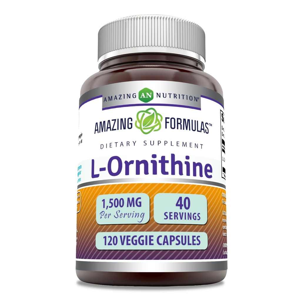 Amazing valemid L-Ornithine 1500 Mg ühe serveeritava köögiviljakapslite täiendus | Mitte-GMO | Gluteenivaba | valmistatud USAs (120 loend)
