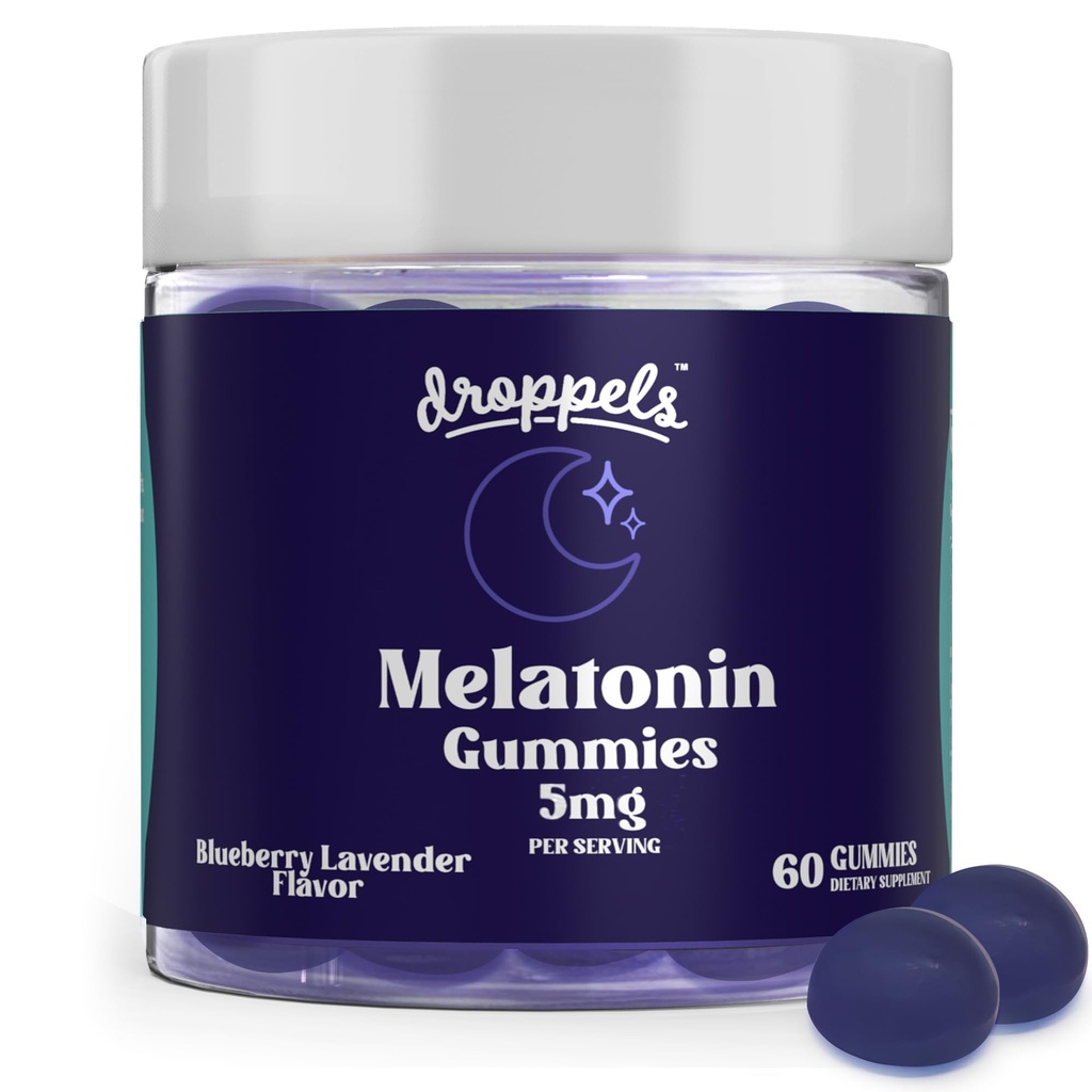 Droppels Melatoniin Gummies, 5mg - Taimepõhine, Vegan Melatoniin 5mg Natural Sleep Support koos Chamomile Extract, 60 Count, Blueberry Maitse (1-kuuline pakkumine)