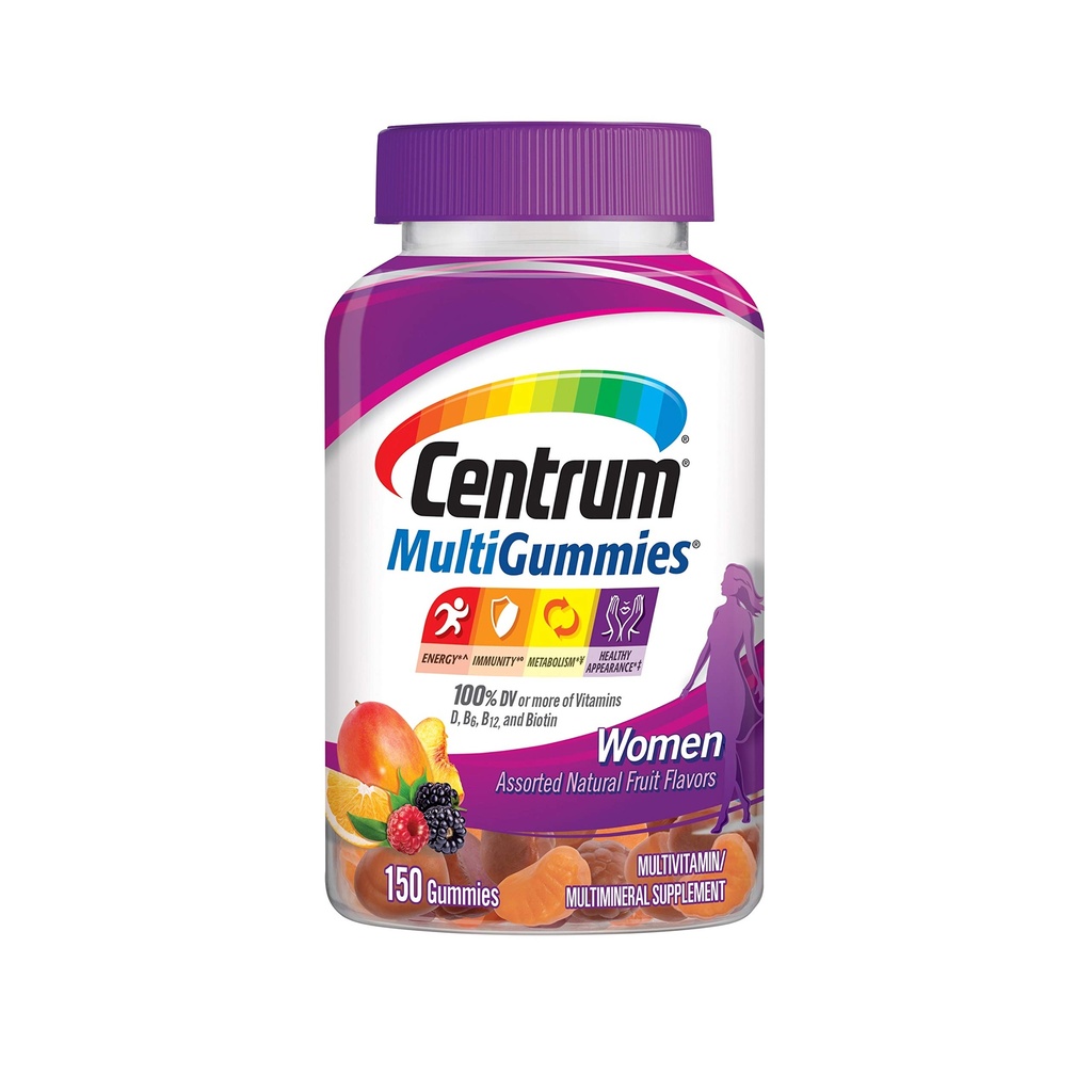 Centrum MultiGummies Kummi multivitamiinid naistele, multivitamiinid / multimineraalsed toidulisandid D3-vitamiiniga, B-vitamiinid ja antioksüdandid, sorteeritud puuviljamaitse - 150 loend