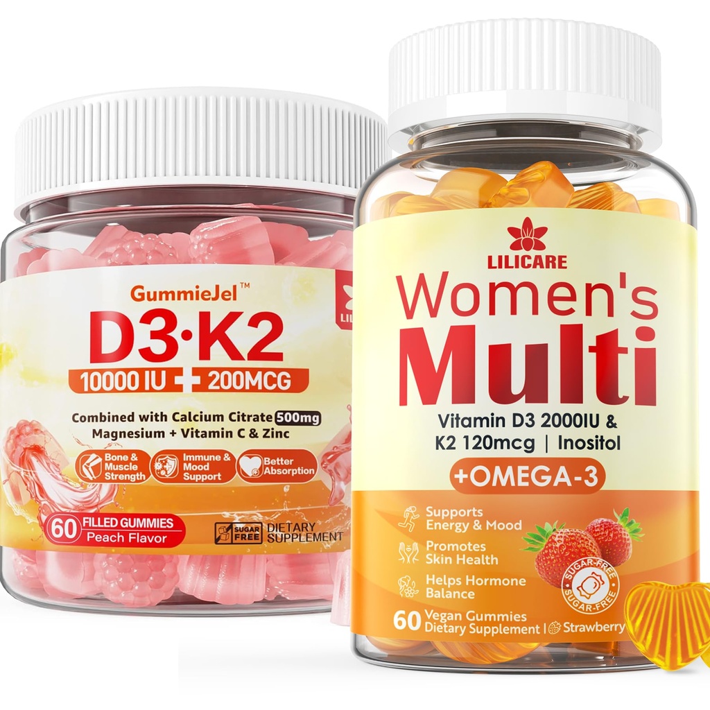 Suhkruvaba D3-vitamiin K2 Täidetud kummikud + multivitamiin naistele kummikud