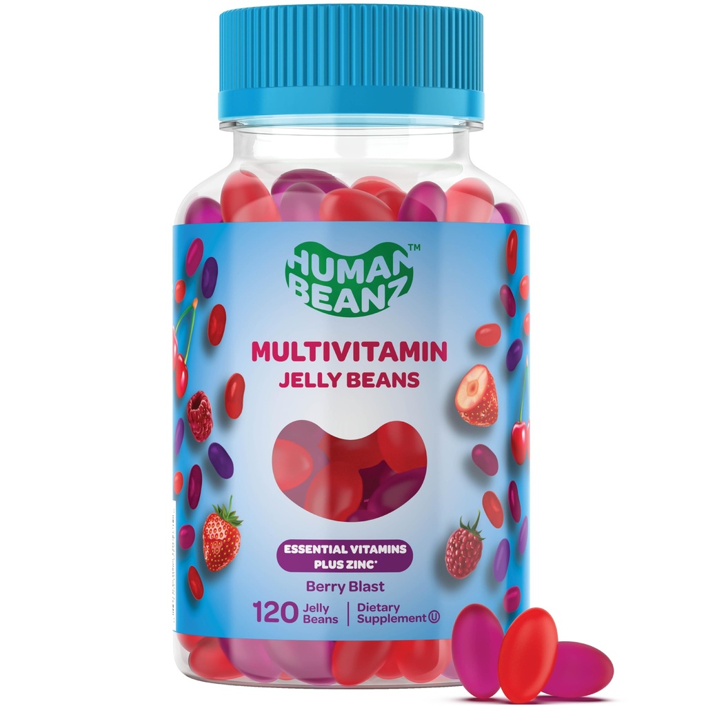 Multivitamiini Jelly Bean Gummies koos tsingi meestele ja naistele, Immune Support Dietary Supplements täiskasvanutele, Taimetoitlane, 120 Berry Blast Jelly Beans, Kosher