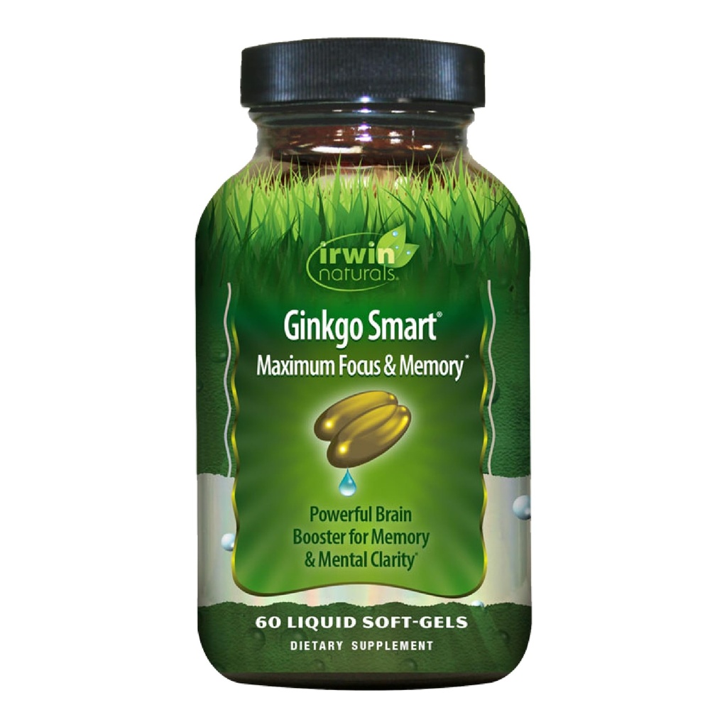 Irwin Naturals Ginkgo Smart Powerful Nootropic Brain Booster - toetab maksimaalset mälu, fookust ja vaimset selgust DMAE, Clubmossi, koliini ja atsetüül-L-karnitiiniga - 60 vedelat sohvat