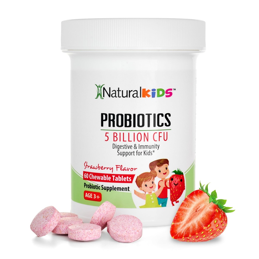 Probiootikumid lastele Seedetrakti Tervis, Immune Support & Kids Gut Tervis Toidulisandid 5 miljardit CFU Lastele vanuses 3 - Maasikas Maitse 60 Närimist Probiootikumid