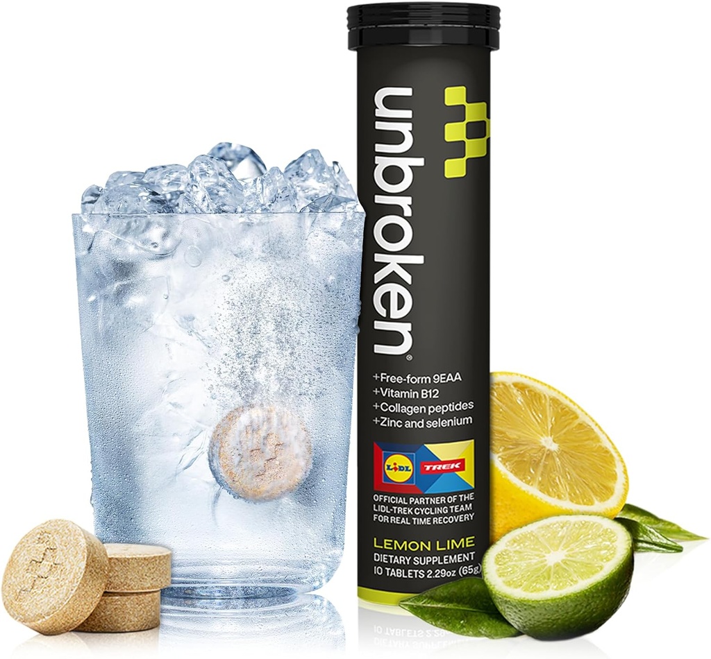 UNBROKEN 9EAA/BCAA taastusravi tabletid (60% TASUTA vormi / 40% Di- ja Tri-Peptiide), Aminohapete täiendus kiiremaks taastumiseks ja vähem lihasvalu, post & pre-workout meestele ja naistele, 10 Ser., sidrunlubja