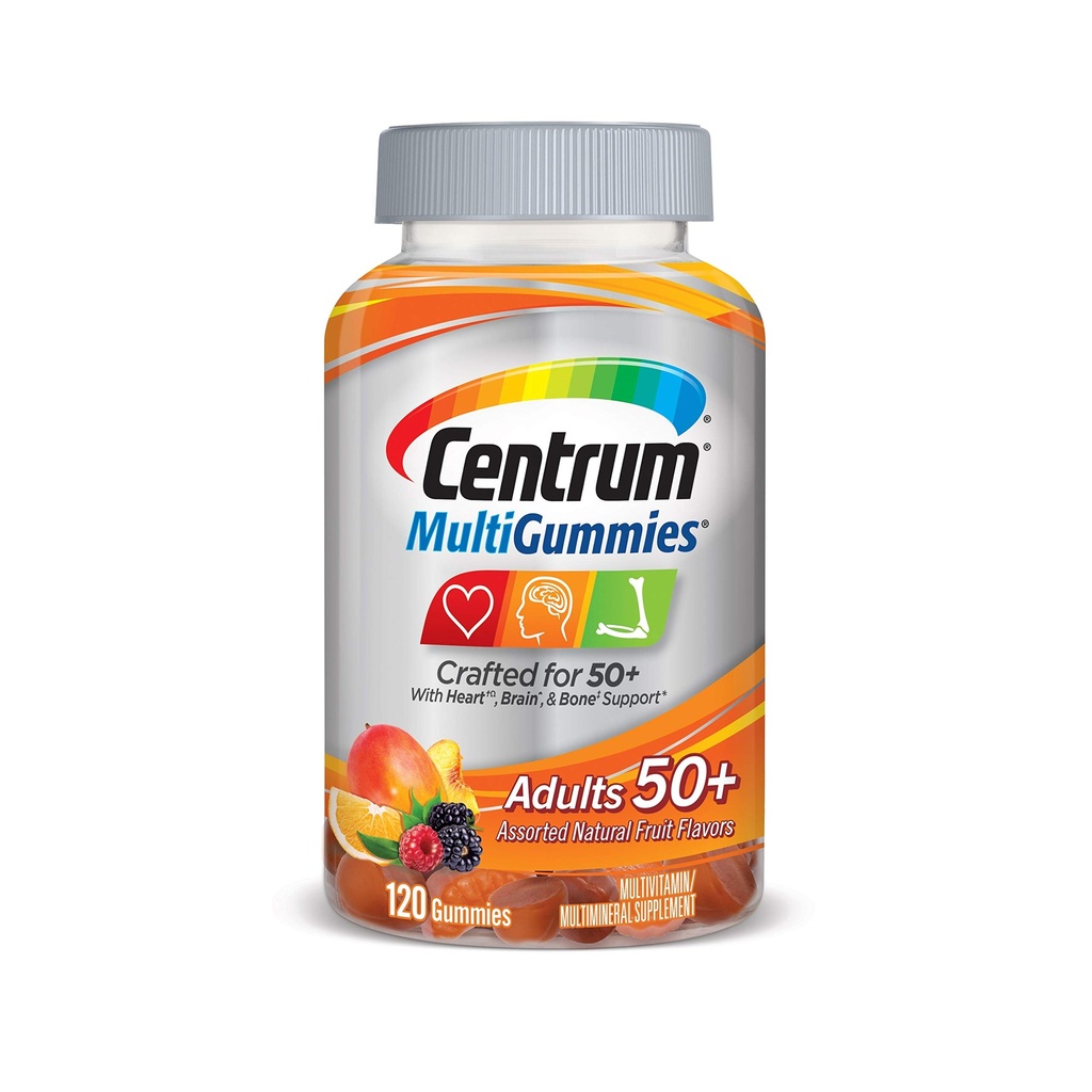 Centrum Multivitamiin Gummy täiskasvanutele 50 Plus, sorteeritud maitse, puuvili, 120 krahv