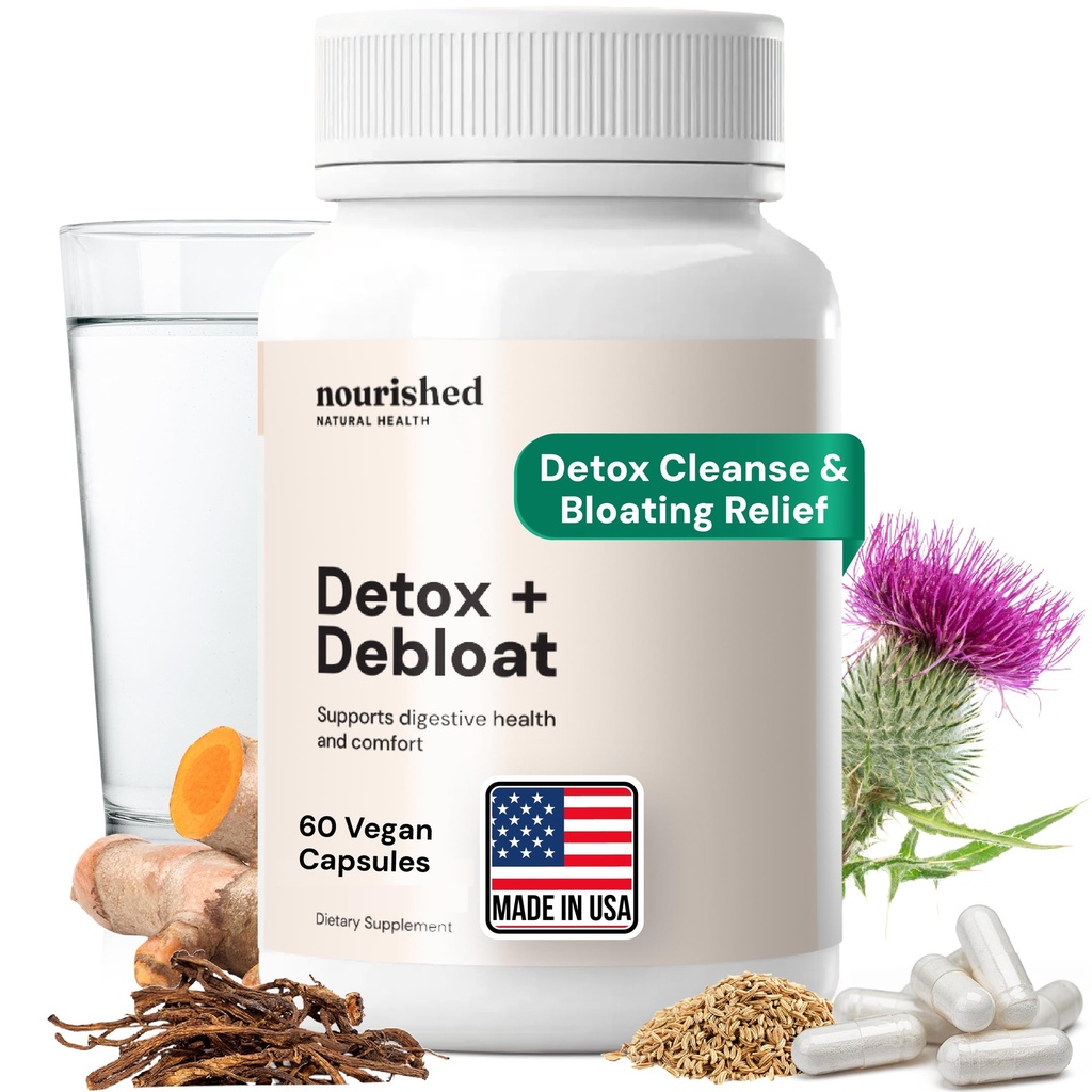 Toitunud Looduslik Tervis Detox + Debloat - Piimaohakas ja Dandelioni juurvegani lisand naistele - Bloating Relief & Digestion Support - 60 kapslit