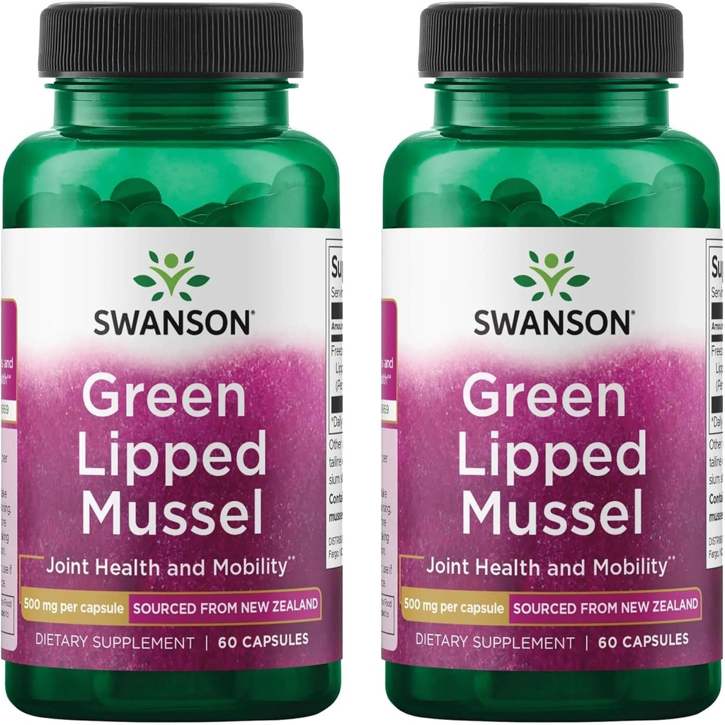 Swanson Green Lipped Mussel (Freeze-Dried) - Uus-Meremaa ühine tervise ja liikuvuse lisa - looduslik valem võib toetada südame tervist ja seedefunktsiooni - (60 kapslit, 500 mg iga) (2 pakendit)