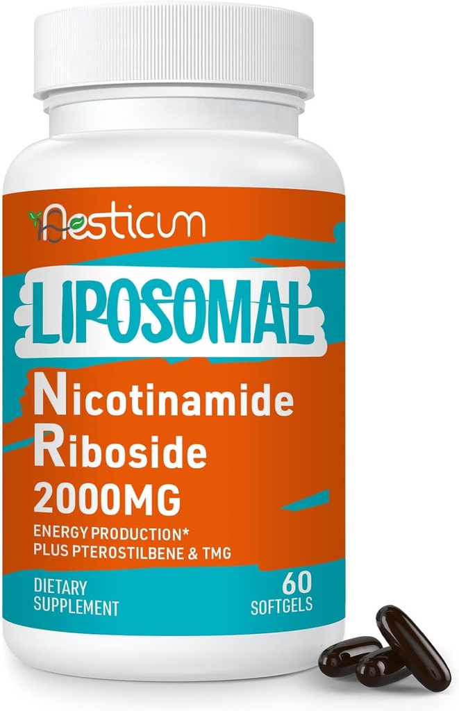 2000 MG Liposomal Nicotinamide Riboside Supplement with TMG & Pterostilbene, Superior to Niacinamide for Energy, Immunity, Age Resistance, 60 Softgels
