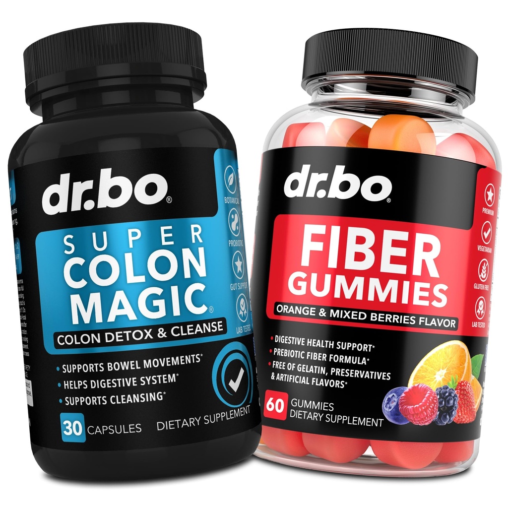 DR. BO Fiber Gummies & Colon Cleanse Supplements - Maitsev Gummy Prebiootiline Fiber Supplement - Super Colon Magic Bowel Movement Support soolestiku ja kõhu puhastamiseks