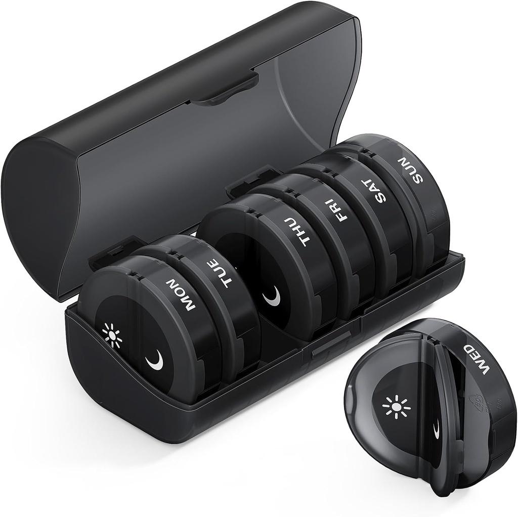 TookMag Pill Korraldaja 2 korda päevas, Meditsiin Pillid Korraldaja, Nädala Pill Korraldajad AM PM Pill Box, Suure mahutavusega 7 päeva Pill Box Meditsiin / Vitamiin / Kalaõli / Toidulisandid (must)